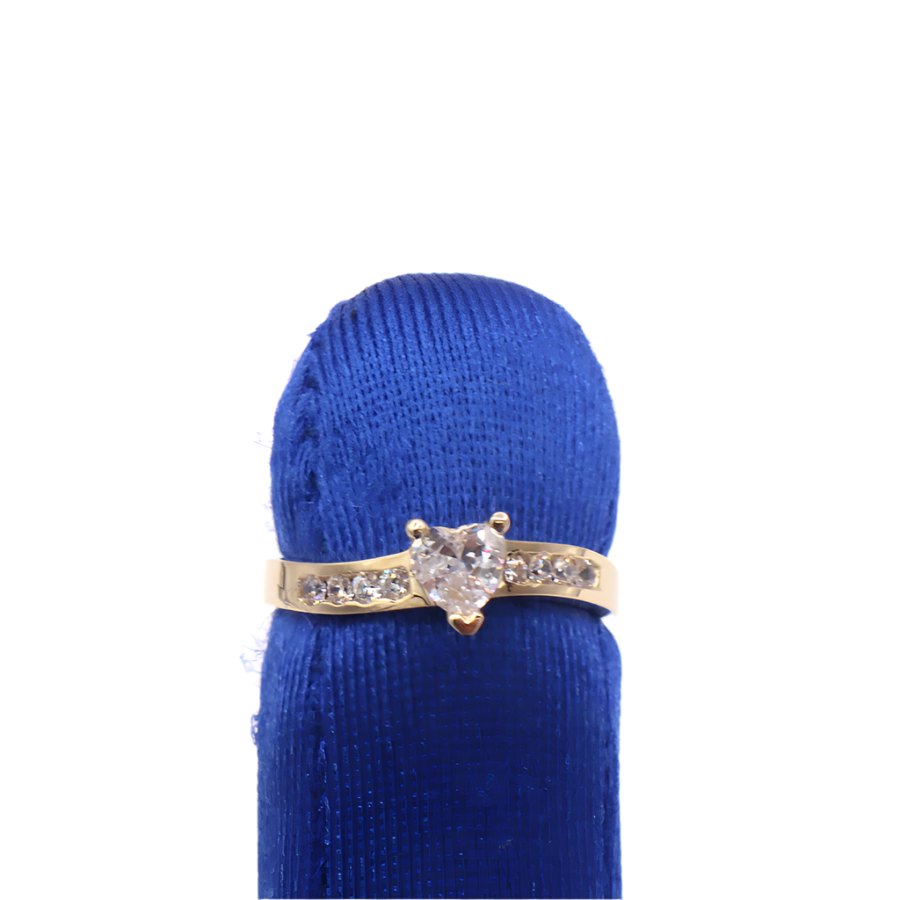 14K Solid Yellow Gold Heart CZ Engagement Ring
