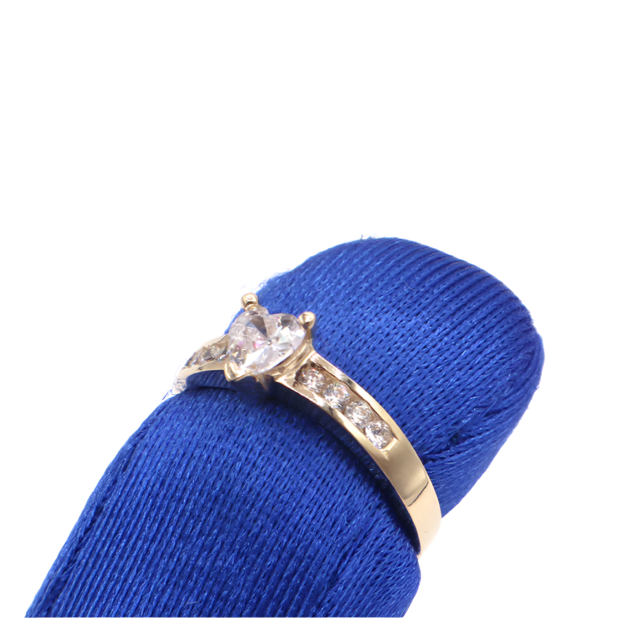 14K Solid Yellow Gold Heart CZ Engagement Ring