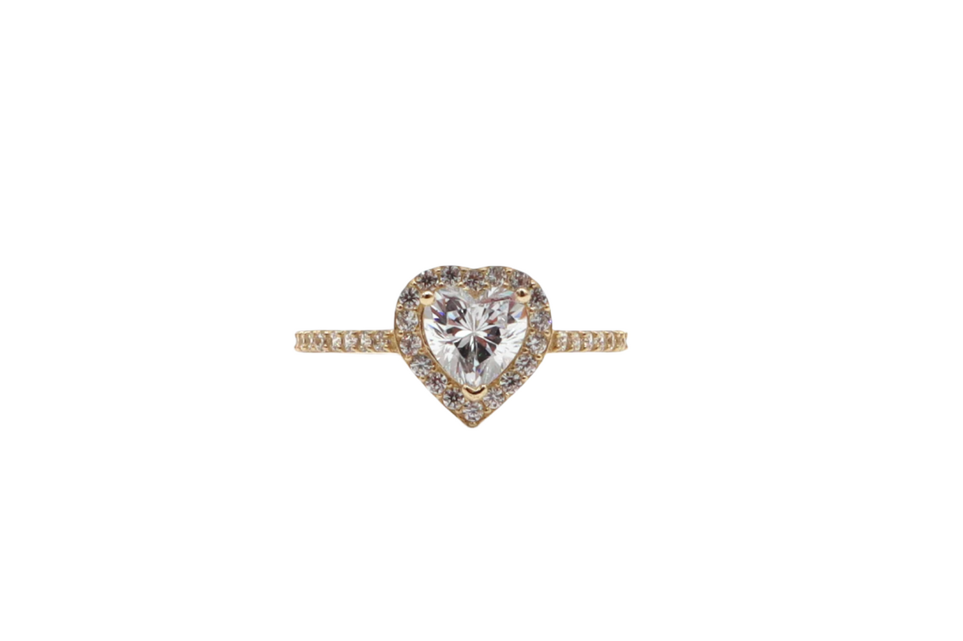 10K Solid Yellow Gold Heart CZ Engagement Ring