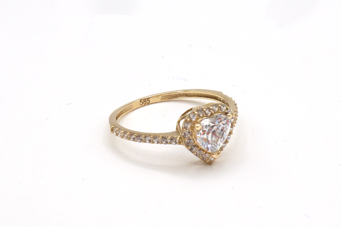 10K Solid Yellow Gold Heart CZ Engagement Ring