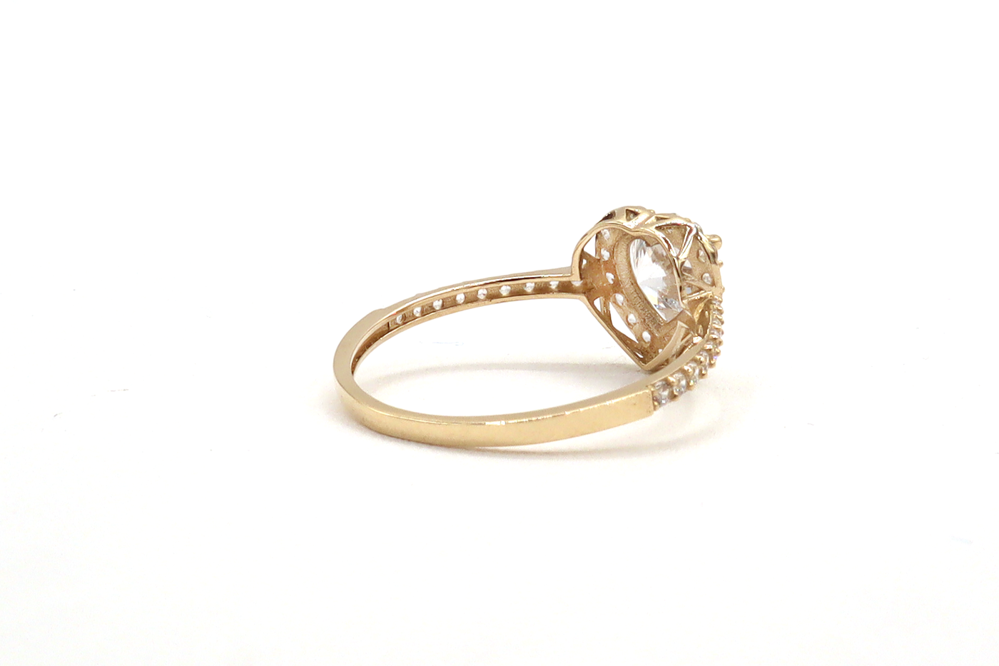 10K Solid Yellow Gold Heart CZ Engagement Ring
