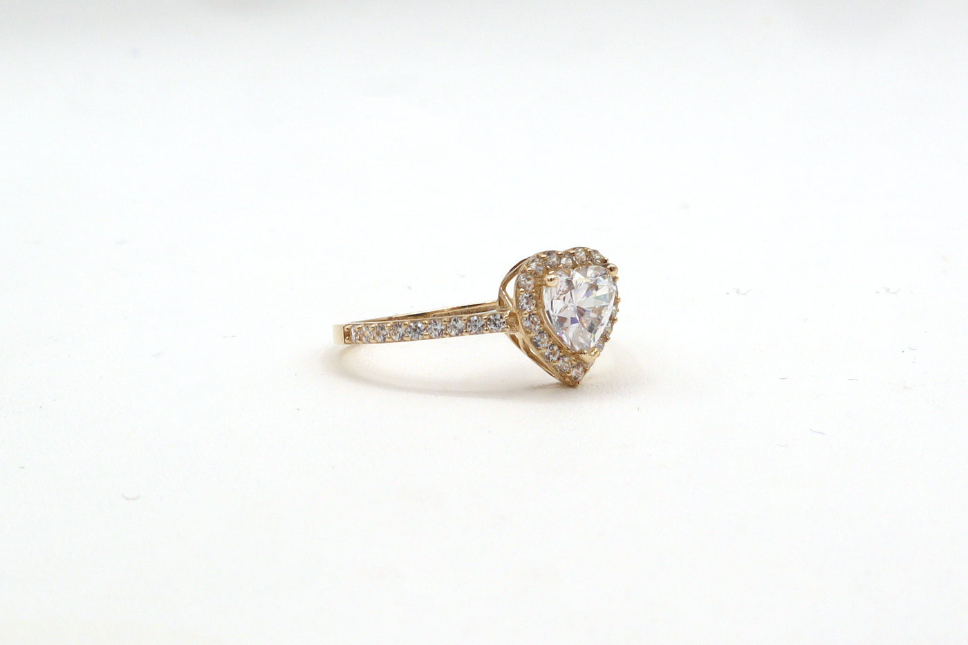 10K Solid Yellow Gold Heart CZ Engagement Ring
