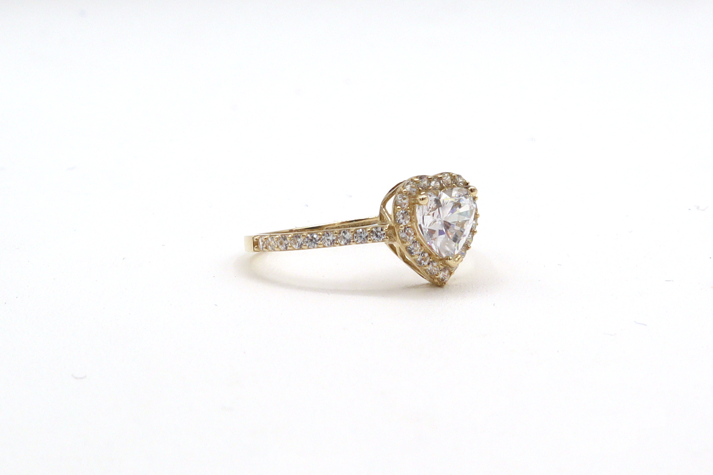 10K Solid Yellow Gold Heart CZ Engagement Ring