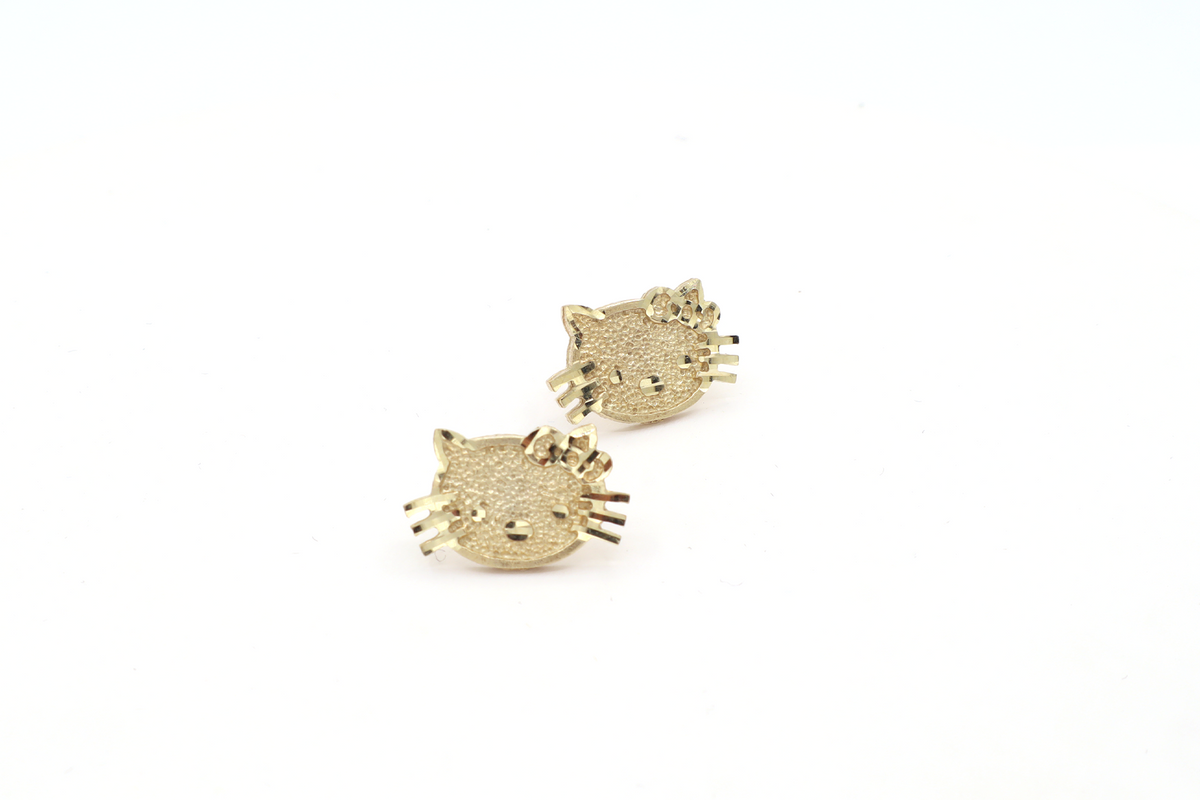 Cute Sexy Hello Kitty Face Earrings 10K Real Gold-STF DIAMONDS