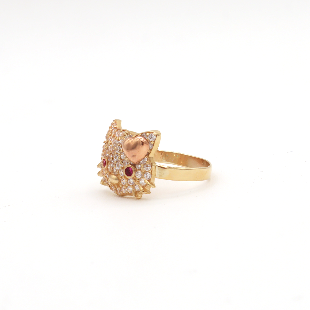 Hello Kitty Face Rose Heart with CZ Cubic Ring 10K Pure Gold - STF DIAMONDS