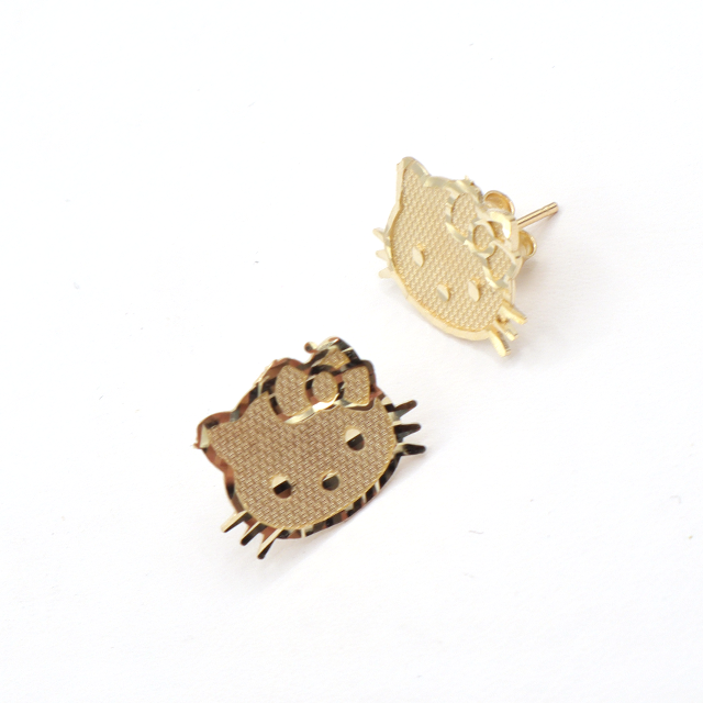 Hello Kitty Face with Laser Cut 10K Pure Yellow Gold Earrings- STF DIAMONDS