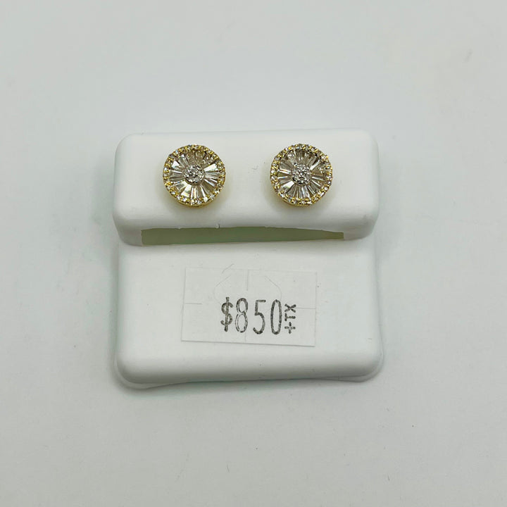 14K Yellow Gold Natural Diamond Halo Baguette Earrings (Screwbacks)