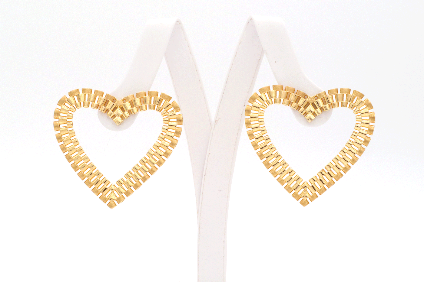 10K Solid Gold Diamond-Cut Rolly Heart Stud Earrings