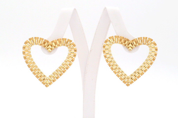 10K Solid Gold Diamond-Cut Rolly Heart Stud Earrings
