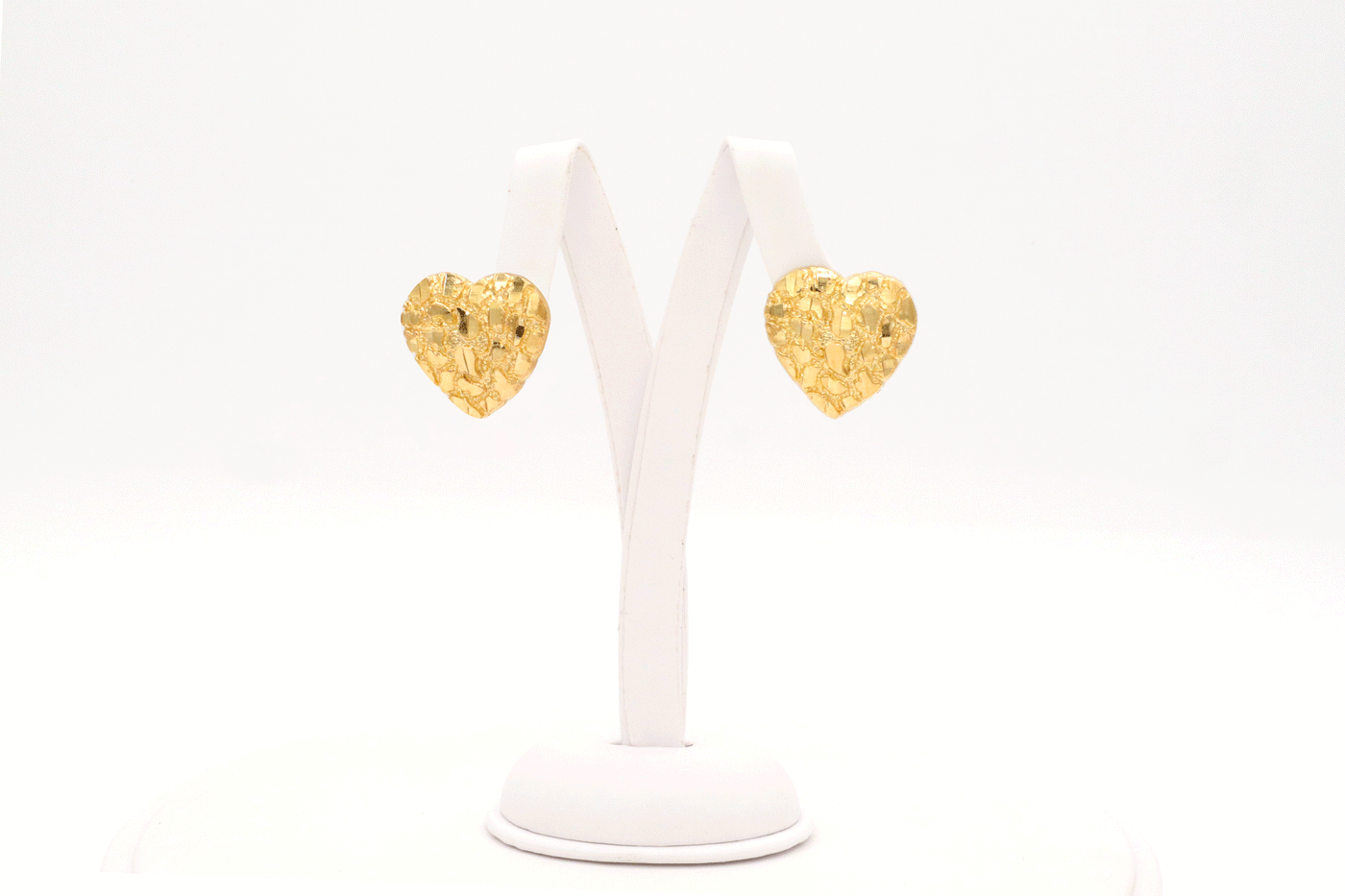 10K Solid Gold Diamond-Cut Heart Nugget Earrings