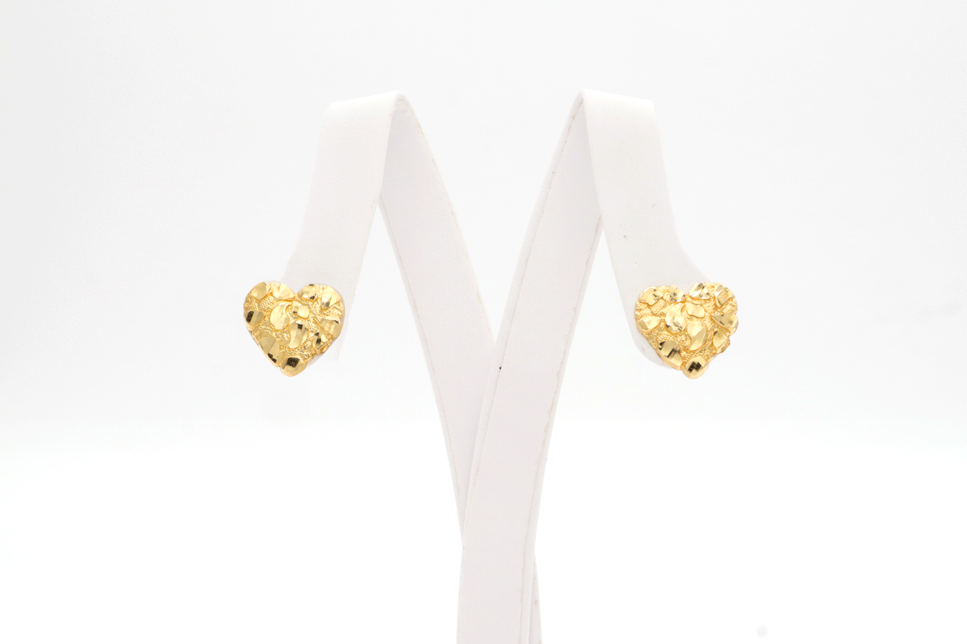 10K Solid Gold Diamond-Cut Heart Nugget Earrings