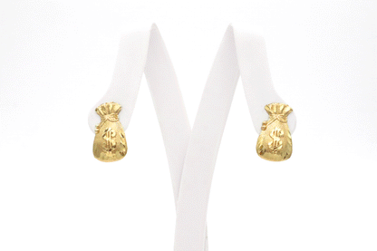 10K Real Gold Lucky Money Bag with Dollar sign Stud Earrings - STF Diamonds