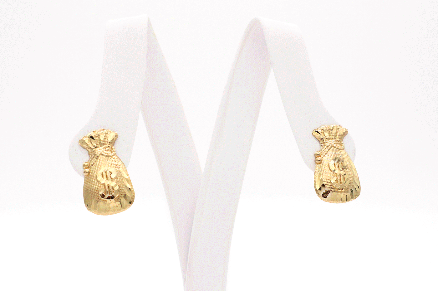 10K Solid Gold Money Bag Dollar Sign Stud Earrings