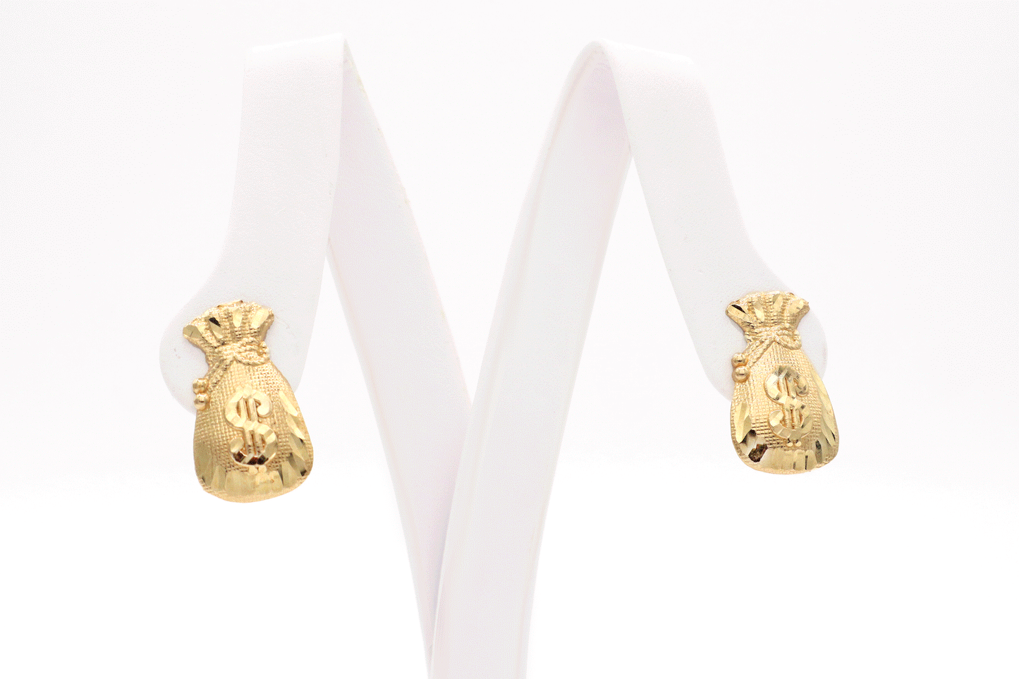 10K Real Gold Lucky Money Bag with Dollar sign Stud Earrings - STF Diamonds