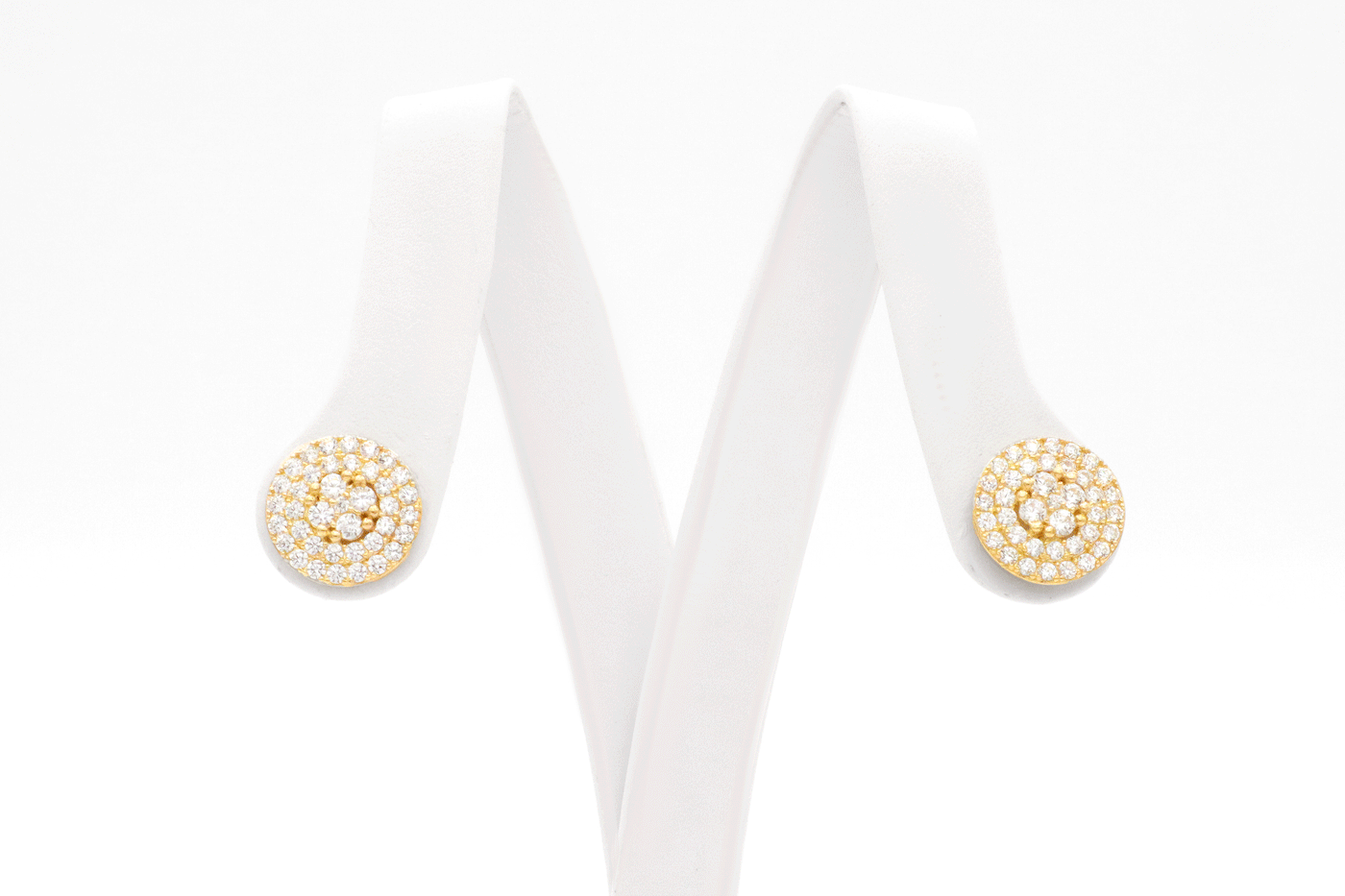 10K Solid Gold Tri-Layer Round CZ Stud Earrings