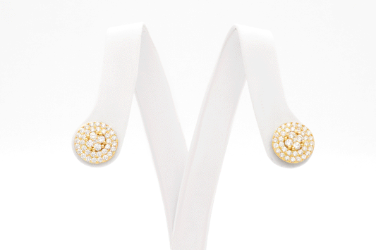 10K Gold Round Circle Tri-layer CZ Stud Earrings