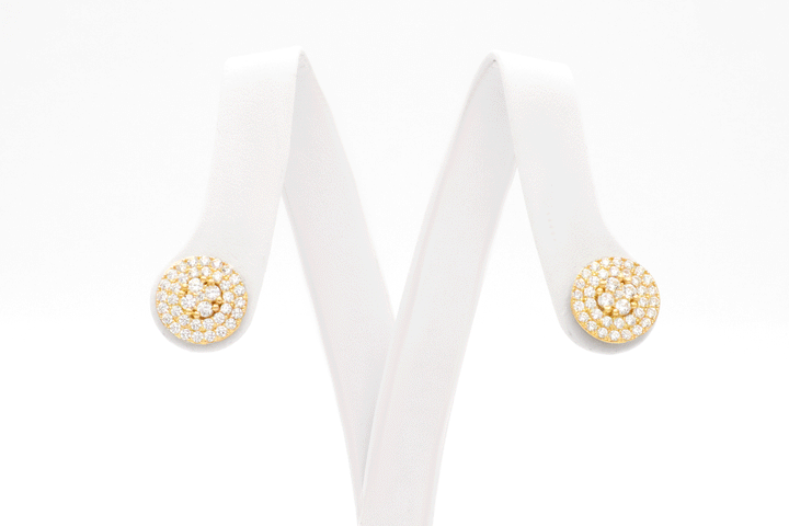 10K Solid Gold Tri-Layer Round CZ Stud Earrings