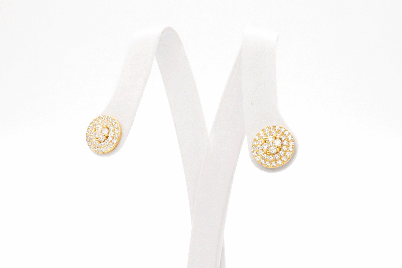 10K Solid Gold Tri-Layer Round CZ Stud Earrings
