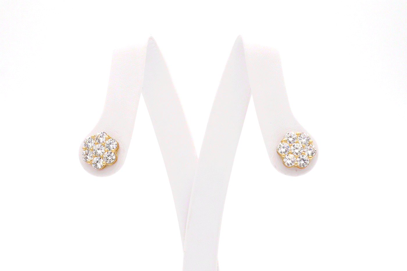 10K Solid Yellow Gold Flower Earrings (White CZ)