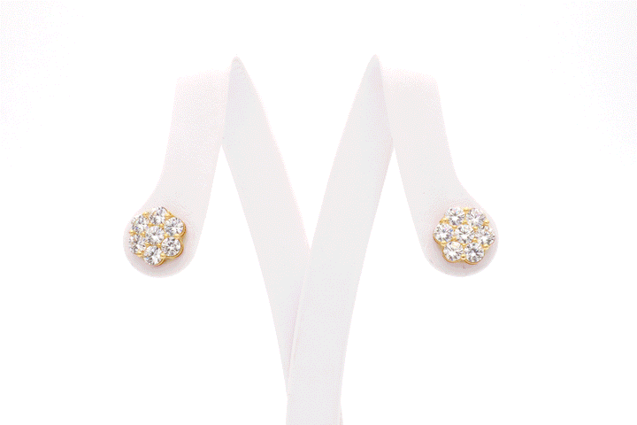 10K Solid Yellow Gold Flower Earrings (White CZ)