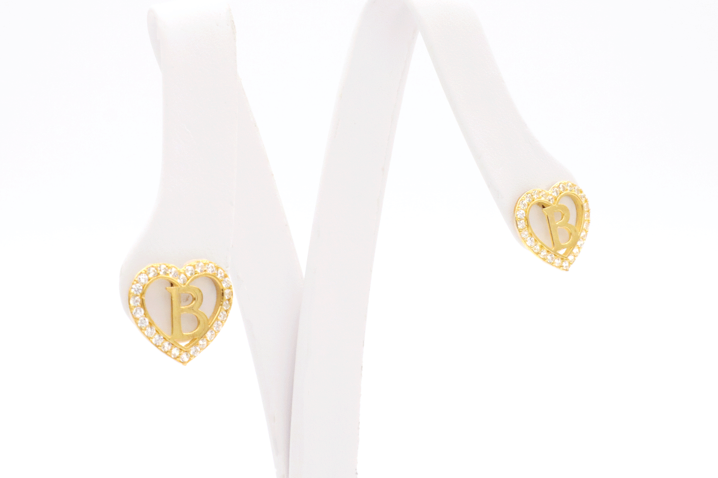 Elegant 10K Gold CZ Heart Initial Earrings - Personalized Glamour