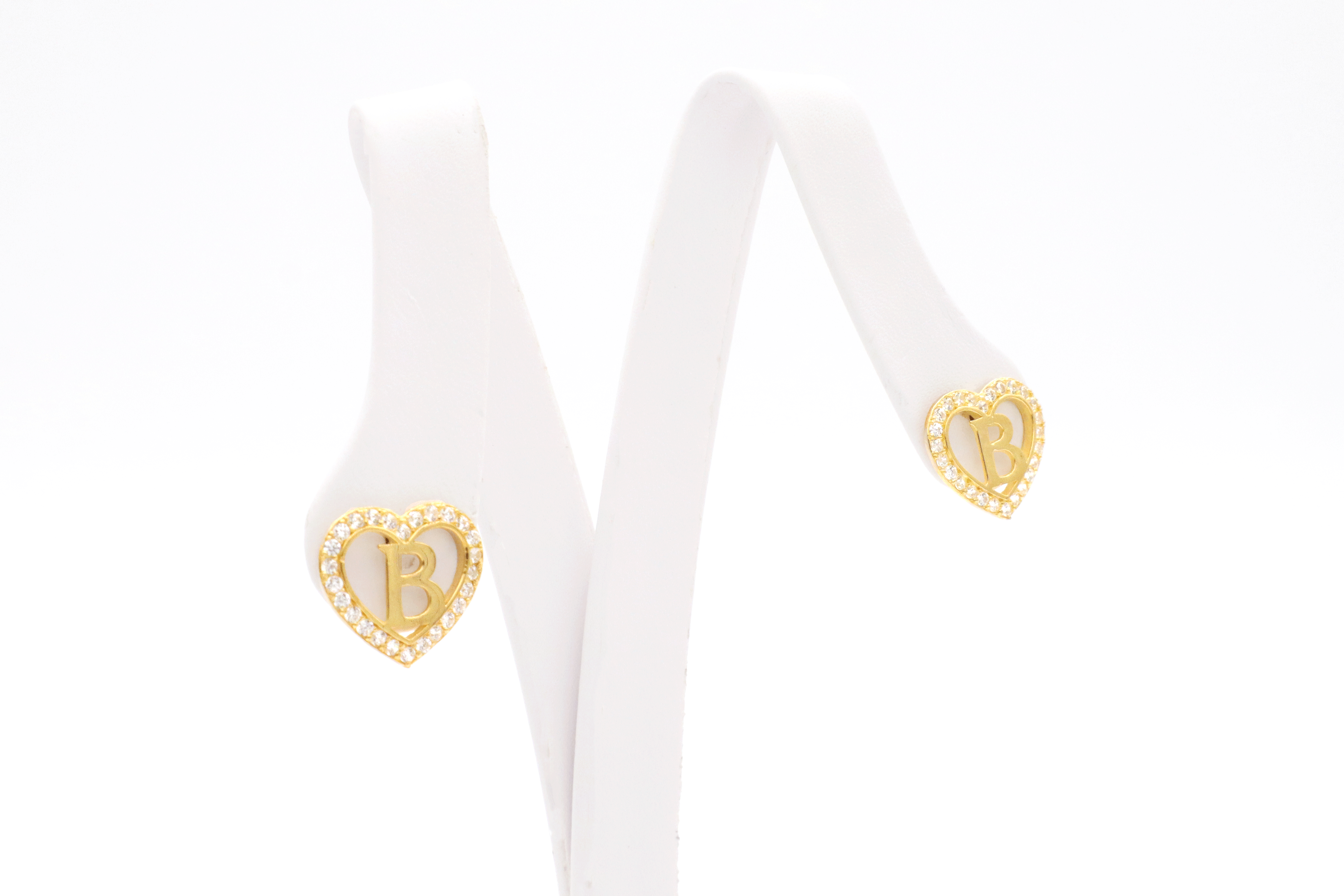 Elegant 10K Gold CZ Heart Initial Earrings - Personalized Glamour