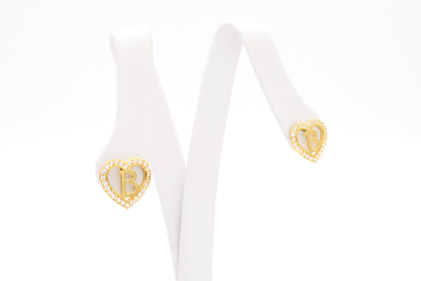 Elegant 10K Gold CZ Heart Initial Earrings - Personalized Glamour