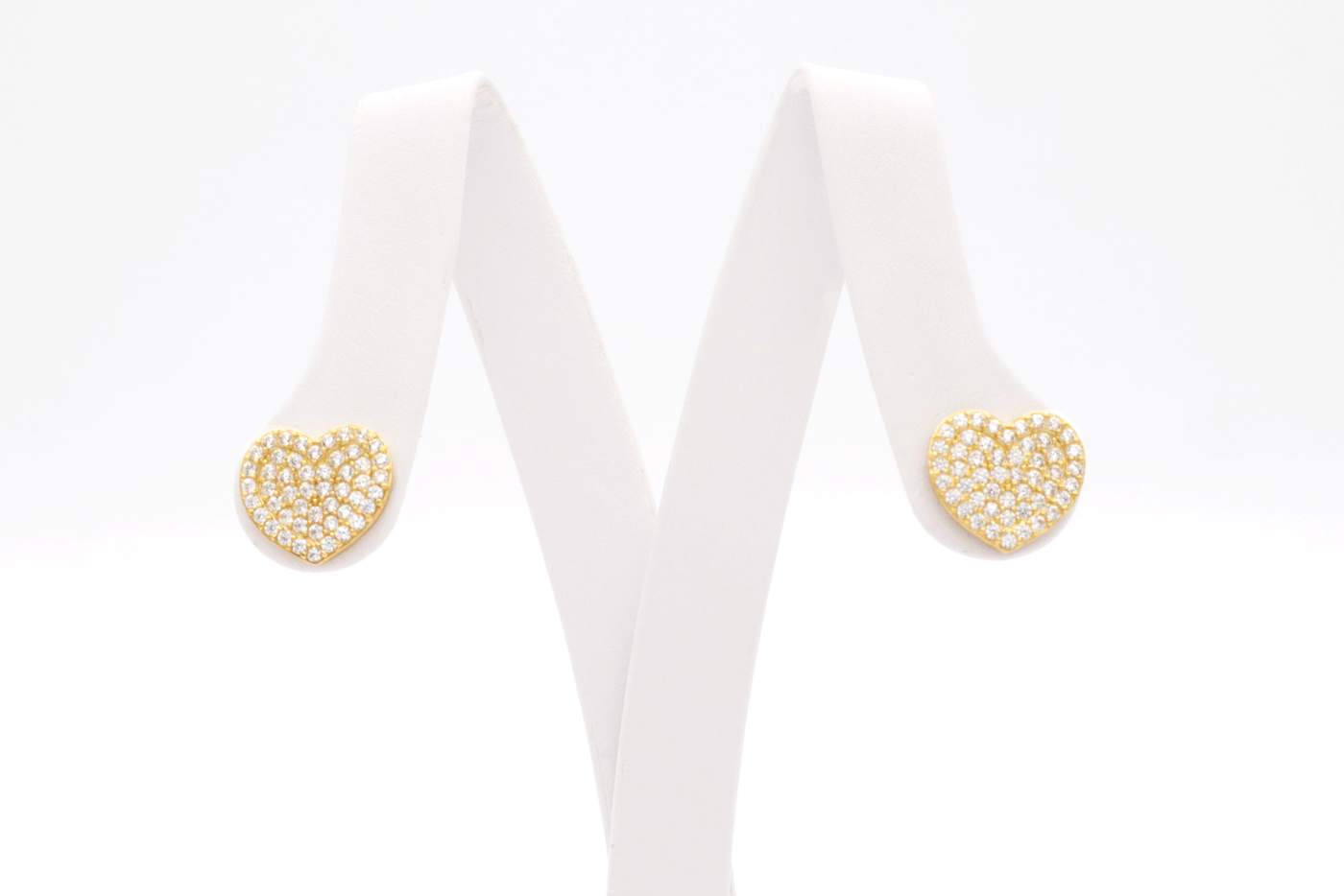 10K Solid Yellow Gold Romantic CZ Heart Stud Earrings