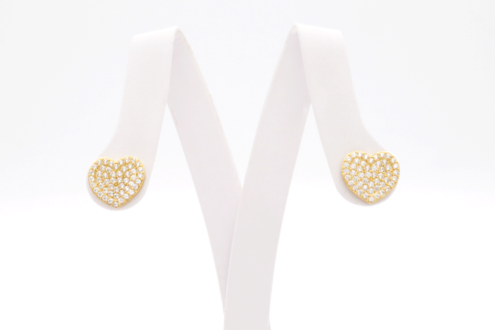 10K Solid Yellow Gold Romantic CZ Heart Stud Earrings