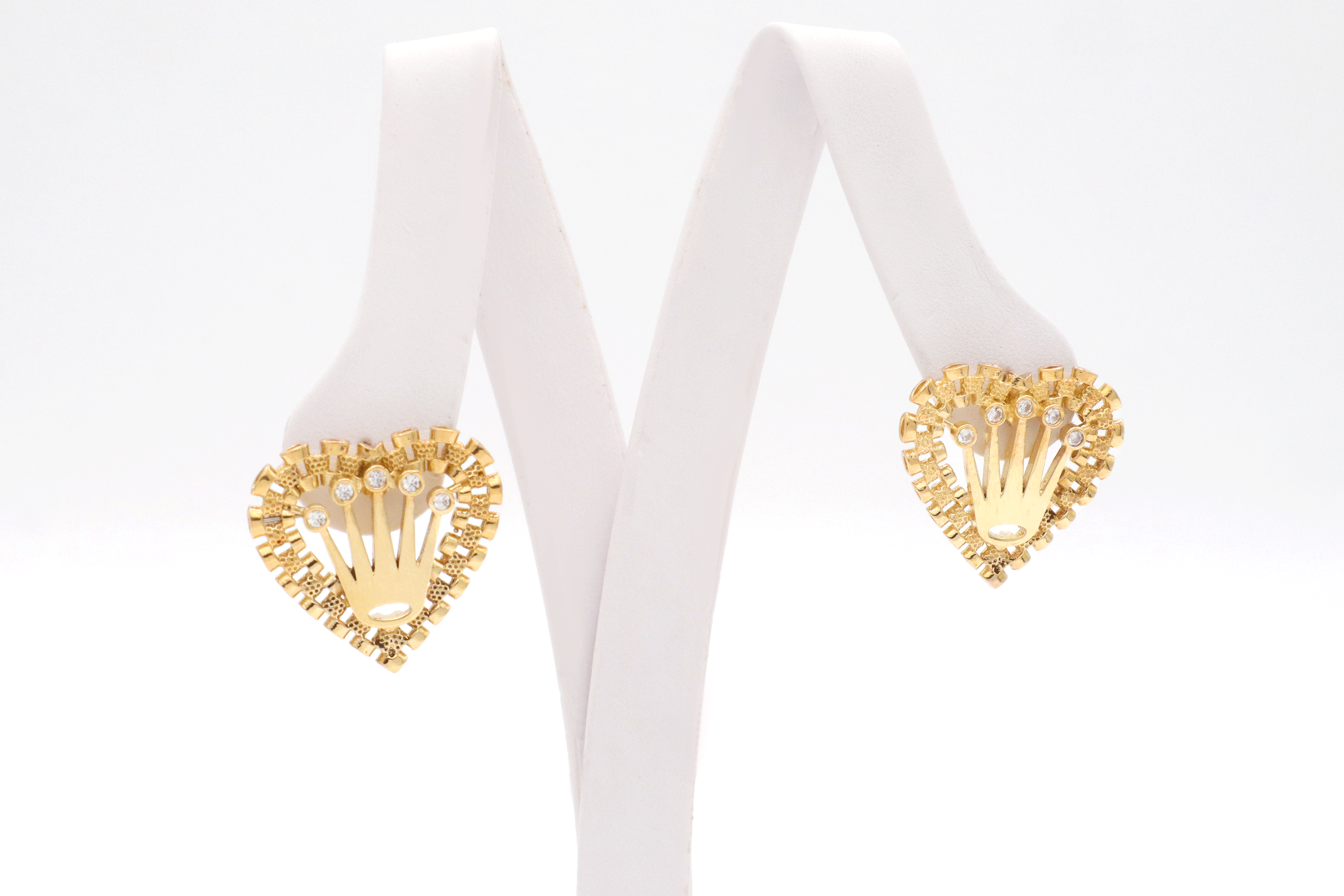 10K Gold Heart Rolly Crown Stud Earrings