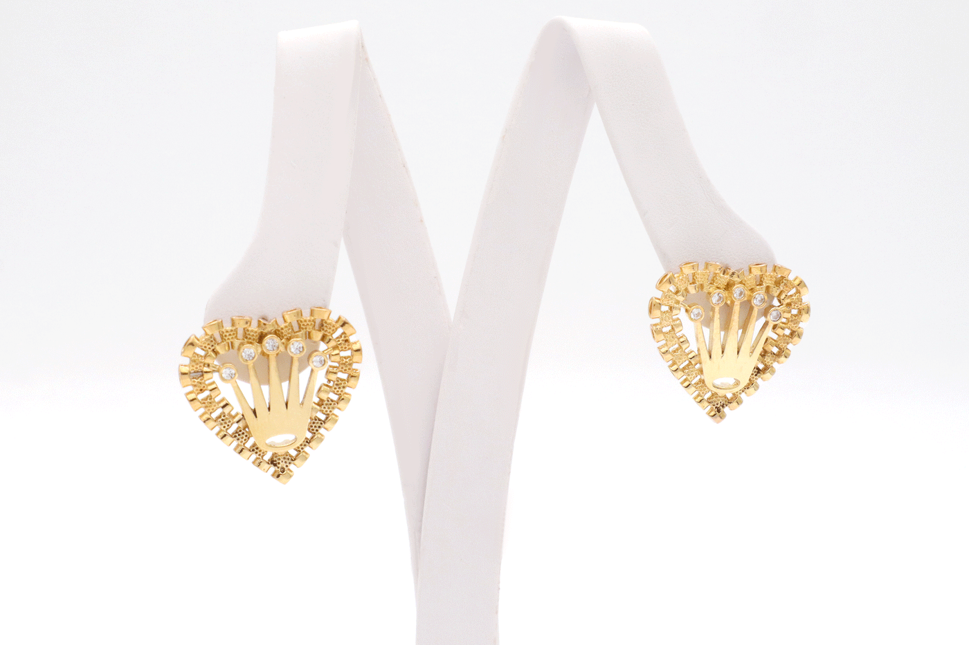 10K Solid Gold Rolly Crown Heart Stud Earrings