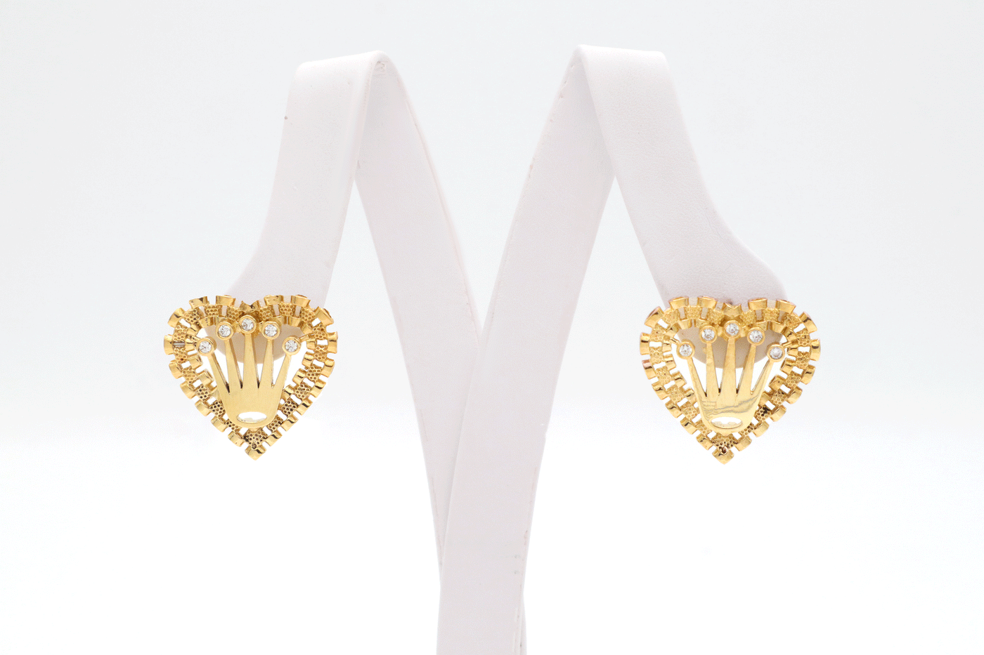 10K Solid Gold Rolly Crown Heart Stud Earrings