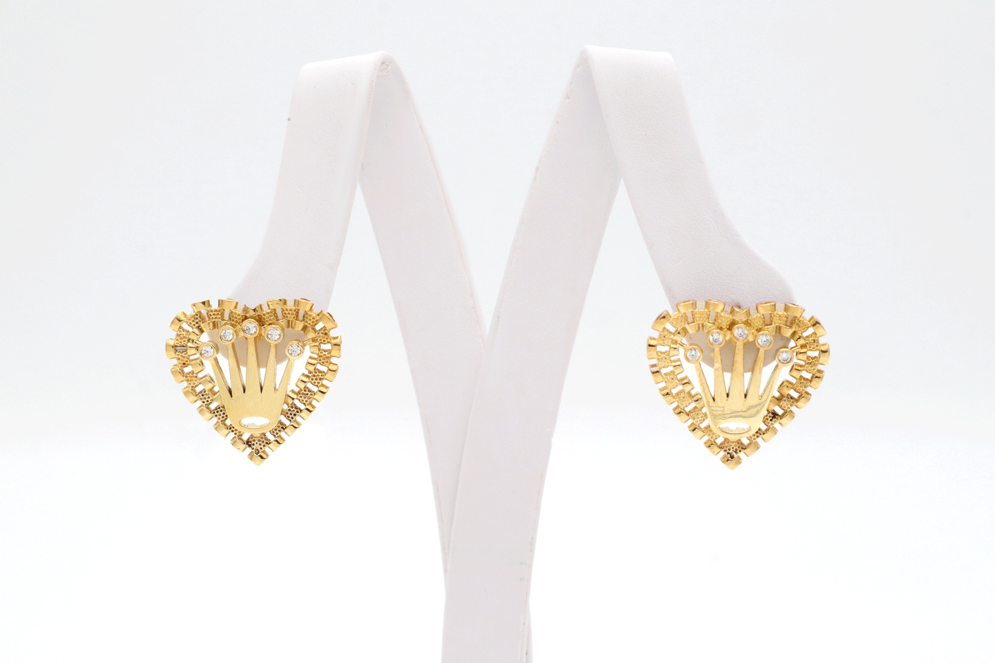 10K Gold Heart Rolly Crown Stud Earrings