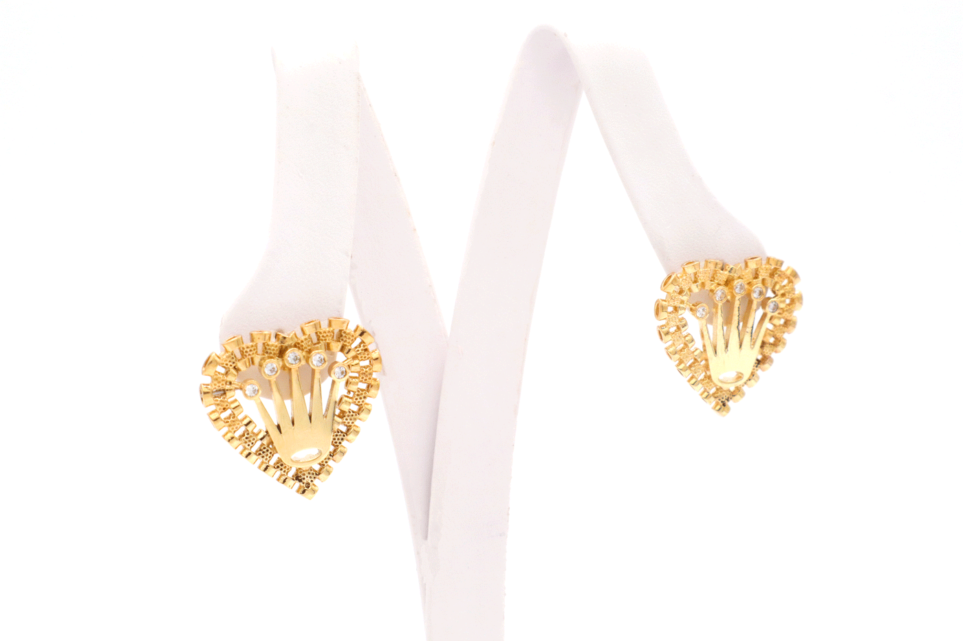 10K Solid Gold Rolly Crown Heart Stud Earrings