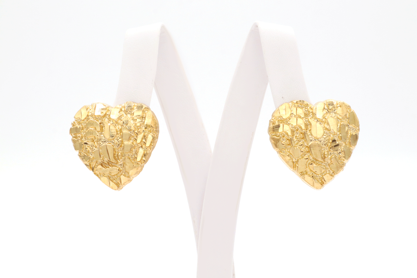 10K Solid Gold Diamond-Cut Heart Nugget Earrings