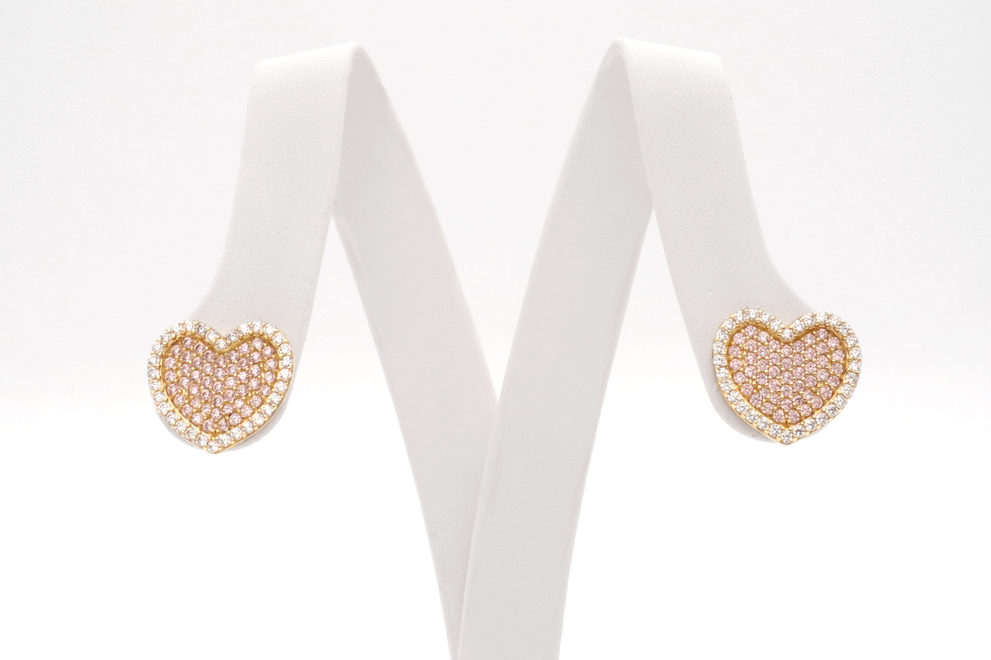 10K Solid Gold Pink Heart CZ Earrings