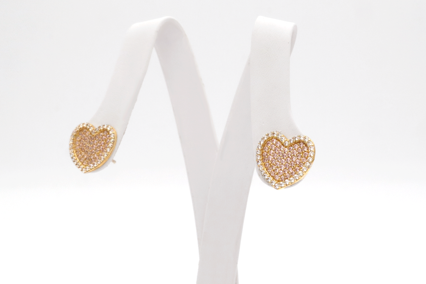 10K Solid Gold Pink Heart CZ Earrings