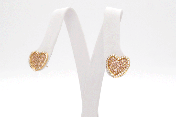 10K Solid Gold Pink Heart CZ Earrings