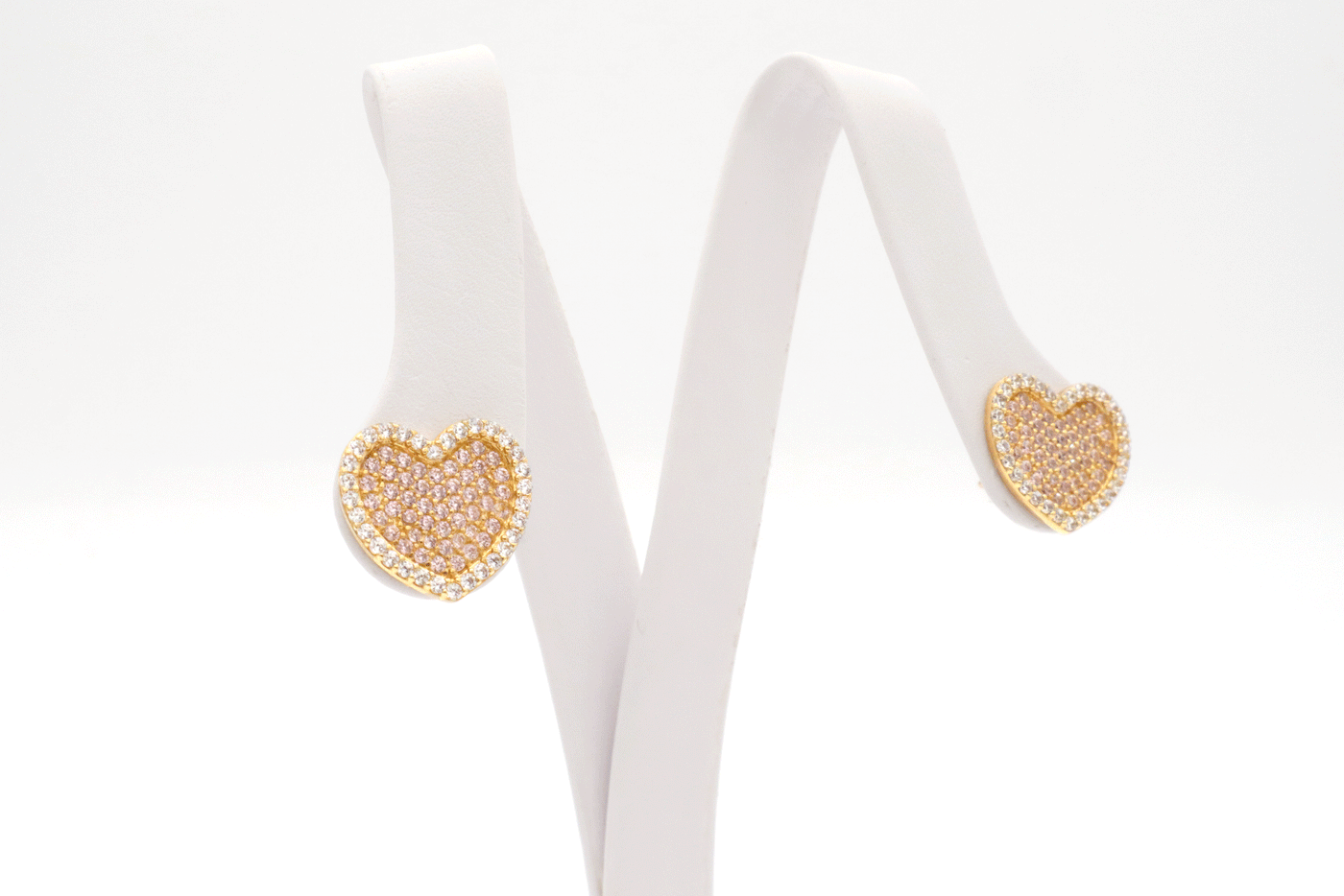 10K Solid Gold Pink Heart CZ Earrings