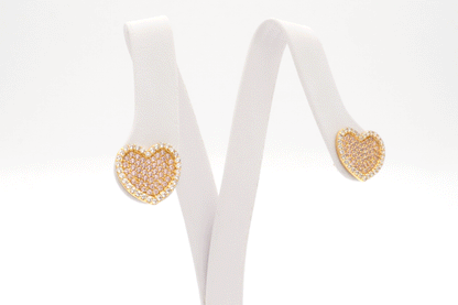 10K real Gold pink Heart CZ Cubic earring STF Diamonds