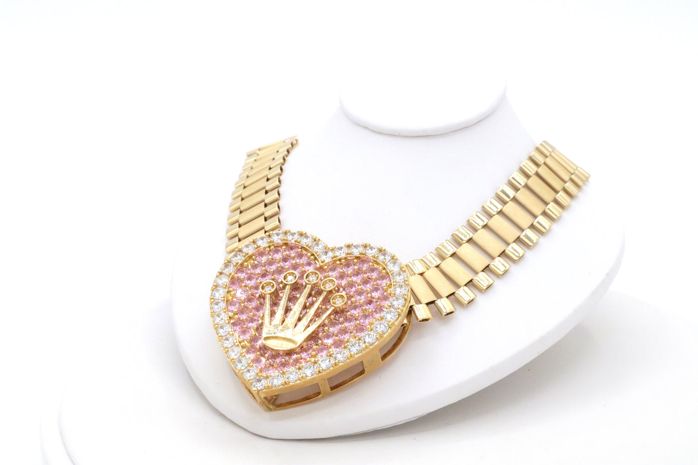 14K Solid Yellow Gold Crowned Heart — CZ Pavé Heart Pendant