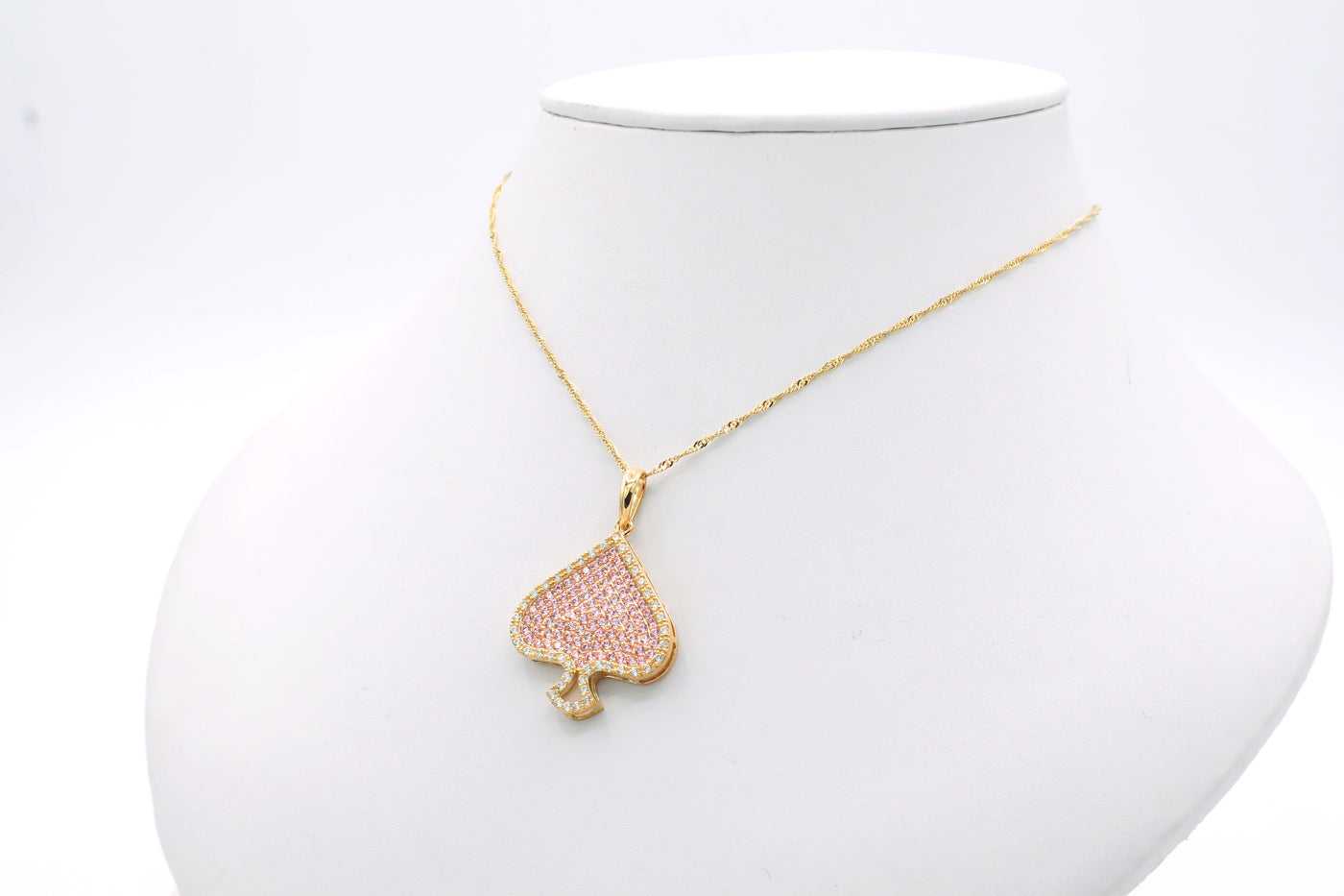 10K Solid Gold Pink CZ Spade Charm
