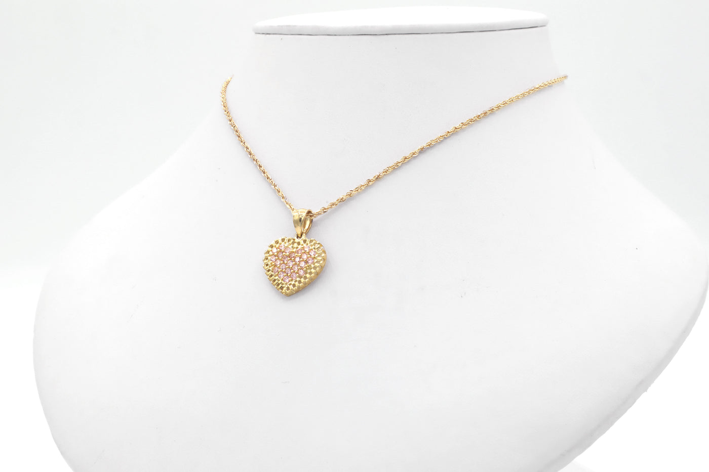 10K Solid Yellow Gold Pink Rolly Heart CZ Charm