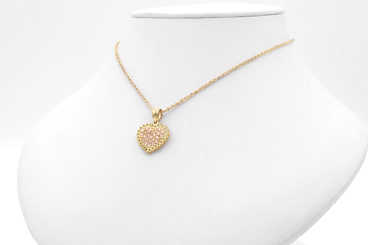 10K Solid Yellow Gold Pink Rolly Heart CZ Charm