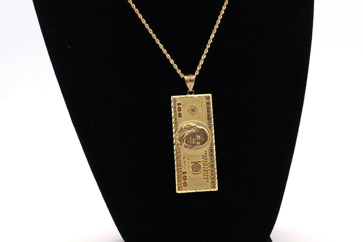 10K Solid Gold Benjamin $100 Bill Charm