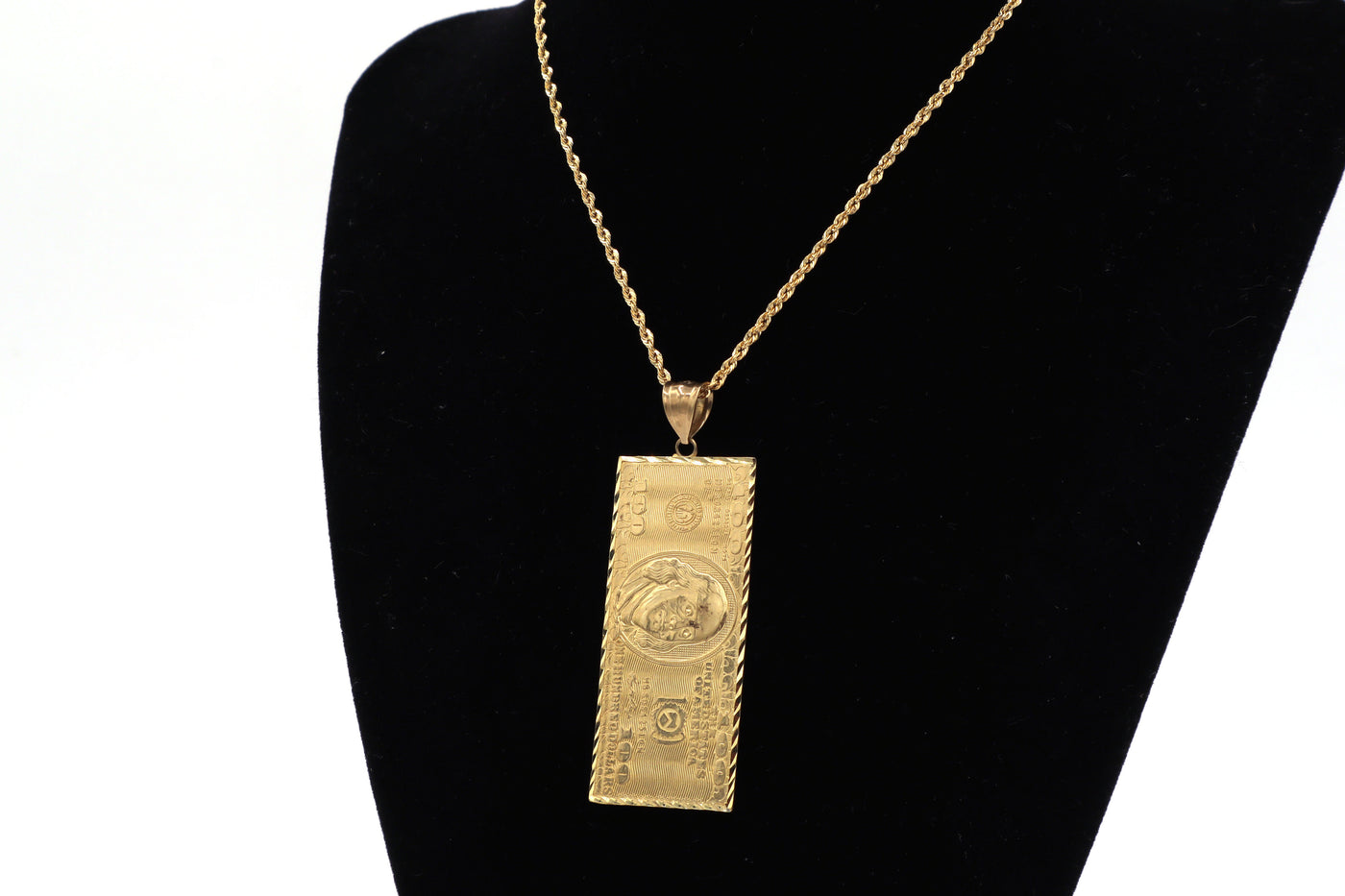 10K Solid Gold Benjamin $100 Bill Charm