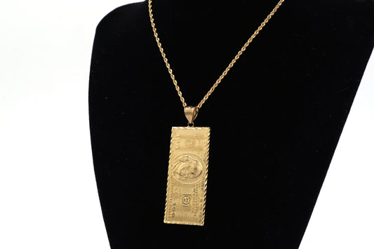 10K Gold Benjamin 100 dollar bill charm STF Diamonds