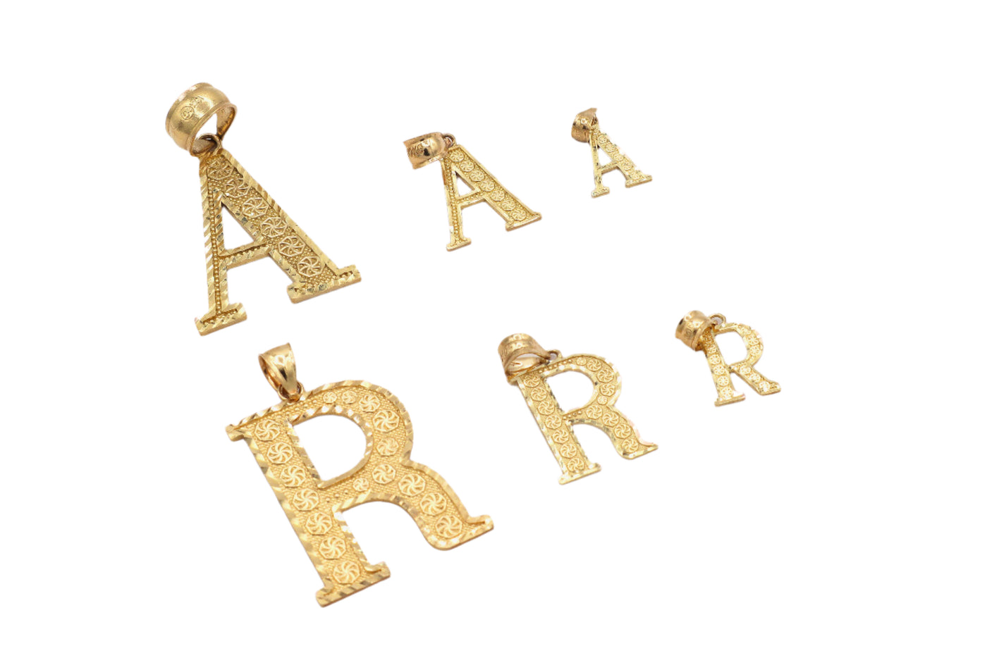 10K Solid Yellow Gold Italian Pattern Initial Charm