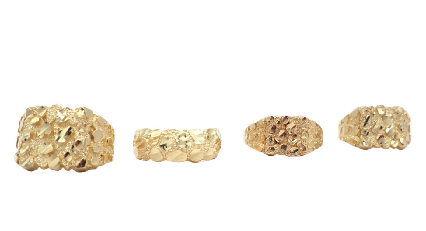 10K Solid Yellow Gold King's Treasure X Nugget Men's Ring