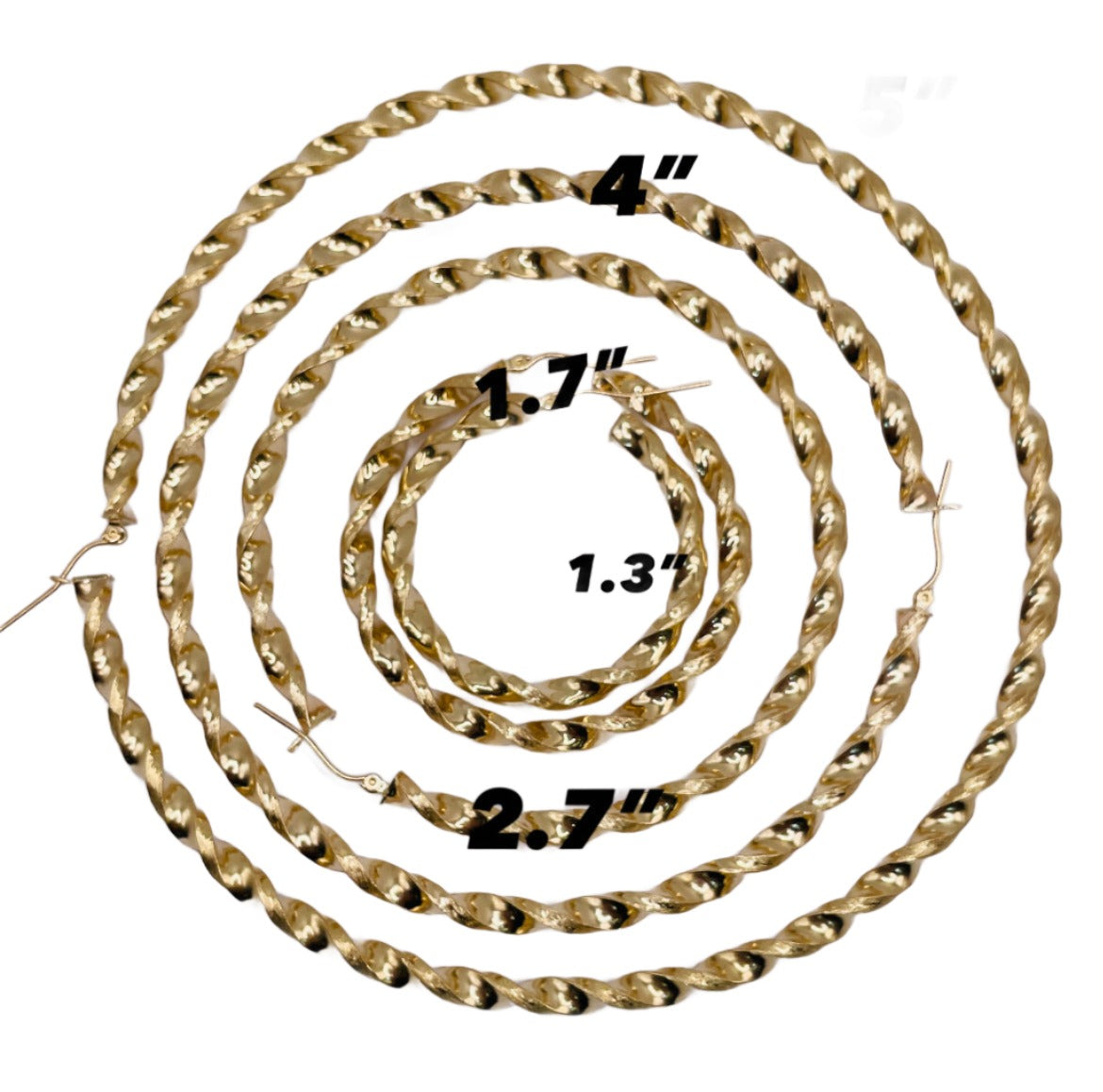 10K Yellow Gold Gold3.3mm Twist Hoop Earrings (5" diameter)